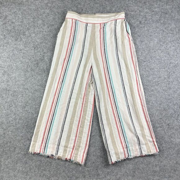 Cloth & Stone Pants - Cloth Stone Pants Womens M Striped Wide Leg Linen Blend Raw Hem Pockets NO BELT*